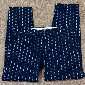 EUC J. Crew Nautical Navy Pants with White Anchor Motif Straight Crop Mid Rise